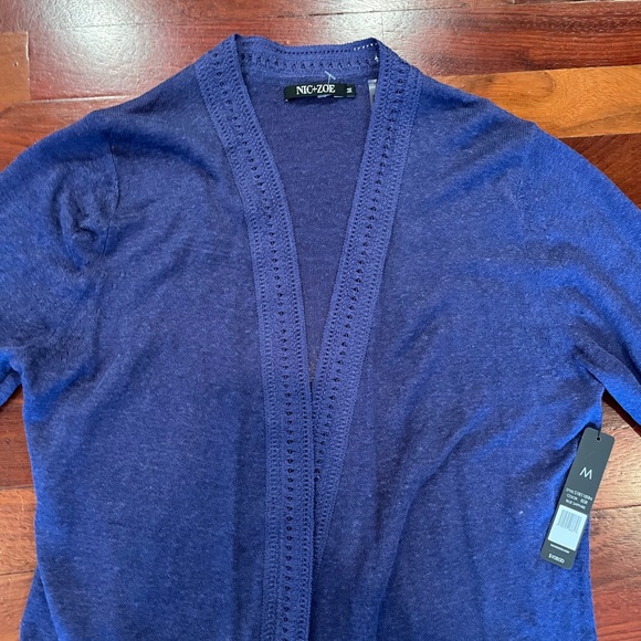 NIC+ZOE Deep Blue Linen Blend Open Cardigan Sweater 3/4 sleeves NWT - Picture 5 of 12